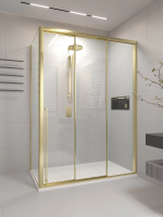 Душевой угол раздвижной 1000х1000x2000 цвет профиля Золото брашинг стекло прозрачное PR3/R-SP-100100-01-G-C4 Premium Veconi