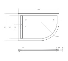 Поддон литой из искусственного мрамора, радиальный ассиметричный TRAY-AS-RH-120/80-30-W-L 1200x800x30 Cezares