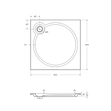 Поддон  из искусственного мрамора, квадратный
 TRAY-S-A-90-56-W 900x900x56 Cezares